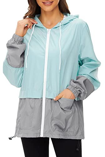 Zando Lightweight Rain Jacket Women Waterproof Raincoat Mint Green XL