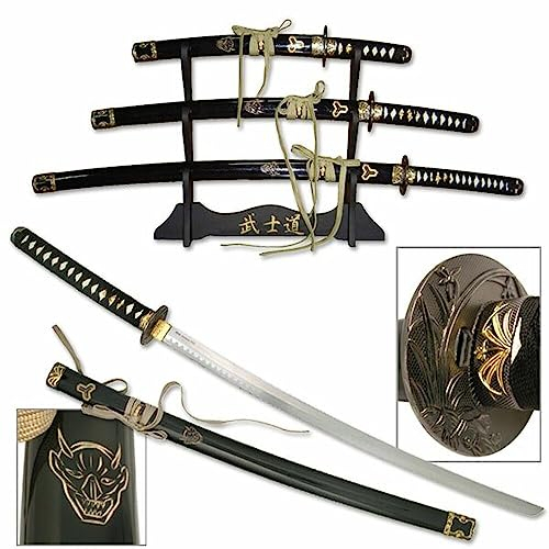 Katana Set - Samurai Schwert und Wakizashi, Tanto aus Stahl - Anime Deko - Japanisches Sword mit Schwertständer - Ninja Edition