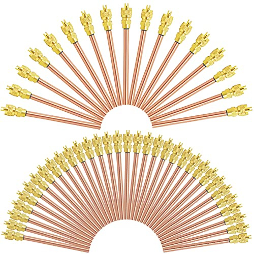 50Pcs Access Service Valve, 1/4'' SAE x 1/4'' OD x 3.54'' Stem Core Brass Copper Filling HVAC Schrader Valve, Air Conditioner Service Valve Charge Needle Valves