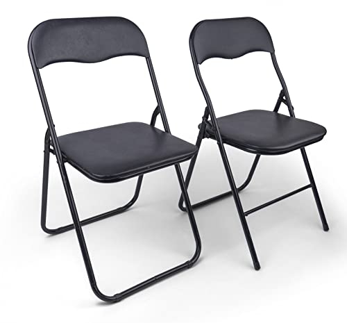 HAEST - Klappstühle 2er Set, Klappstuhl gepolstert mit Metallrahmen & Kunstleder, platzsparend, bis 150 kg belastbar, Ideal als Küchenstühle & Gartenstühle, Schwarz