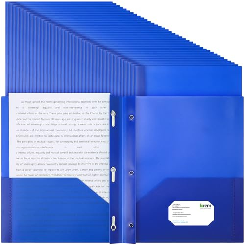 Patelai 48 Pcs Plastic Folders with 2 Pockets and 3 Prongs Home Folders with Card Slot Letter Size Heavy Duty Report Covers for Back to School(Blue,Classic)
