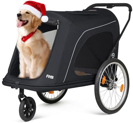 Beberoad Dog Stroller & Pet Trailer for Large Dogs, R8 Foldable Pet Stroller, Elderly, Disabled, and Pregnant Dogs - Conveniently Carriable by Bike and Car (Black)