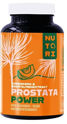 NUTORI - Prostata Kapseln hochdosiert - Kürbiskern- & Sägepalmenextrakt - 120 Kapseln mit Vitamin E, Zink, Selen und Brennnesselwurzelextrakt - 700 mg Kürbiskernextrakt - Vegan - Made in Germany
