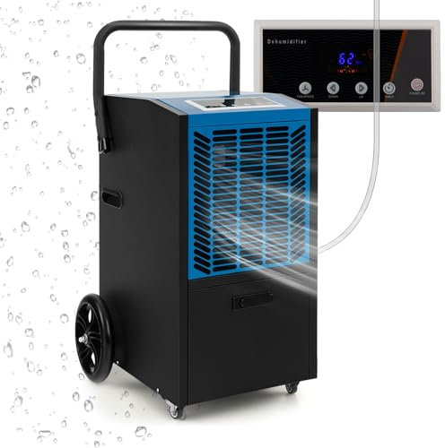 RELAX4LIFE Deshumidificador de Capacidad 66L/24h, Superficie 418m²/355m³ Deshumidificador de Humedad con Bomba, Manguera Drenaje, Ruedas, Control Táctil y Temporizador 24h para Sótano/Almacén (Azul)