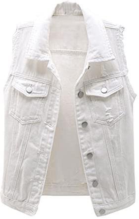 Gilet en jean pour femme - Noir - Rivets punk - Gilet en jean pour femme - Grandes tailles - Veste en jean sans manches - Veste d'été légère - Élégant - Stretch - Veste en jean pour femme