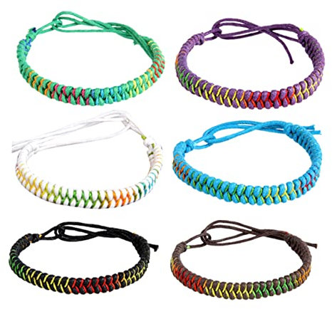 WESIEVYA 4stücke Handstrick-armbänder Aus Wachskordel Blumenmuster Für Damen Und Mädchen in Rot Orange Und Langlebig Und Leicht