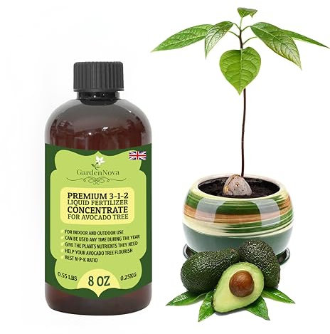 Premium Liquid Avocado Plant Fertilizer - 3-1-2 Concentrate for Indoor Plants and Flowers by GardenNova | Organic Plant Food for Avocado Trees - 8oz