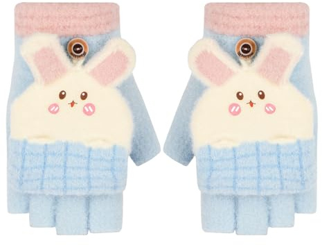 TAGVO Guanti senza dita per bambini, Guanti in Maglia Invernali, Guanti invernali caldi convertibili Flip Top, Elastico Cartoon Guanti Magici in Lana Pile Termici per bambini ragazzo ragazze 7-13 Anni