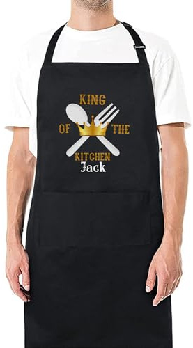 Be Buz King Of The Kitchen Custom Apron Personalised Chef Aprons Grill Apron Gift for Him Her Aprons for Mens Dad Apron Kitchen Apron BBQ Apron Father Day Gift Black Apron