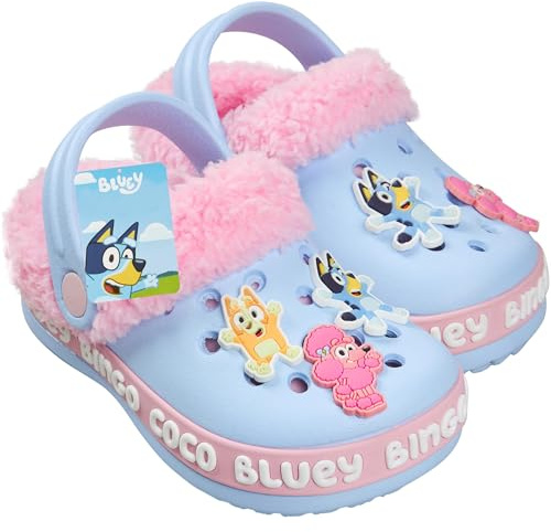 Bluey Zuecos Niña y Bebé con Forro de Invierno y Detalles Decorativos, Bingo Zapatos Antideslizantes sin Cordones con Correa