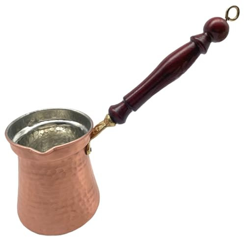 Cezvex-Hermes - Cafetera turca hecha a mano con grabado, cafetera moca Cezve de cobre con mango de madera, hasta 6 tazas turcas, café Mehmet Efendi 100 g gratis