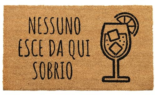 Comart - Zerbino Gag in Cocco - 40x70 cm - Tappetino Simpatico con Scritte Divertenti - per Ingresso Esterno e Interno - Fondo Antiscivolo - Pulizia Facile - Arredo e Regali Casa - Nessuno Sobrio