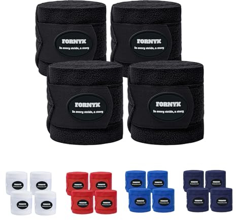 Fornyk Horse Polo Leg Wraps, Fleece Wraps Elastic Bandages, Comfort Equestrian Standing Wraps, Set of 4, Boot Protection Stable Wraps Supplies (Full 10ft Black)