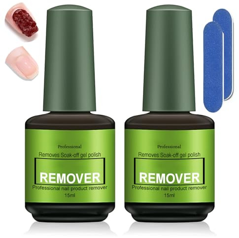 2 Pezzi 15ml Unghie Remover Semipermanente, Gel Polish Remover Rapido e Sicuro, Rimuovi Smalto UV/LED in 3-5 Minuti con Raschietto e Lima per Unghie, Non c'è Bisogno di Immergere o Avvolgere