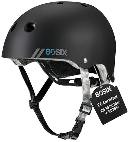 80SIX Multi-Sport Skateboard Helmet for Kids Teens&Adults-Certified Hardshell Protective Scooter&Bike Helmet with Fit Dial for Bike, Skateboard, BMX&Inline Skate,Black Matte,M/L