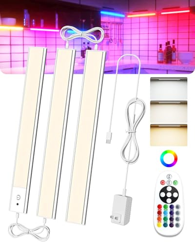 150-LED Closet Lights,Under Cabinet LED Lighting Plug in,15 colors RGB Color Changing Lights with Remote Control, 5-Level Dimming & 3 Lighting Temperature Support ideal for Kitchen, Counter,Bookshelf