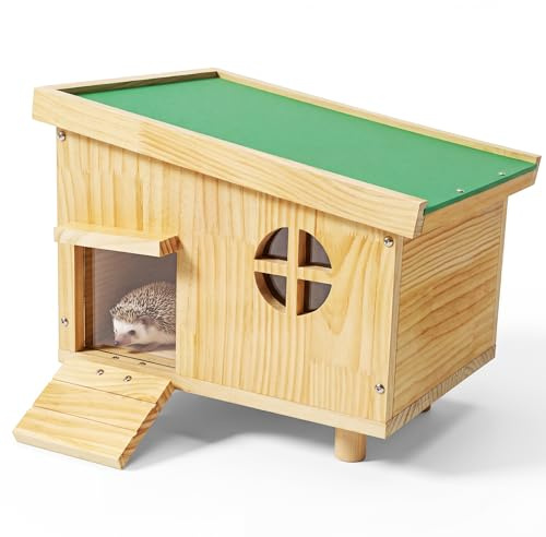 SAZAEMU Casa per riccio invernale con fondo – hotel per ricci all'aperto sicuro per il giardino, resistente alle intemperie, casa in legno con ingresso protetto e tetto rimovibile, kit senza attrezzi