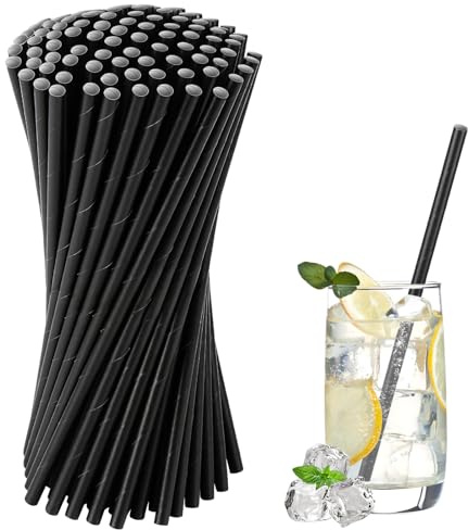 600 st. svarta papperssugrör, 19,7x0,6 cm pappersugrör, cocktaildricksugrör, biologiskt nedbrytbara pappersugrör, sugrör för kaffe, festdricksugrör, firande, 12-20 OZ kopp