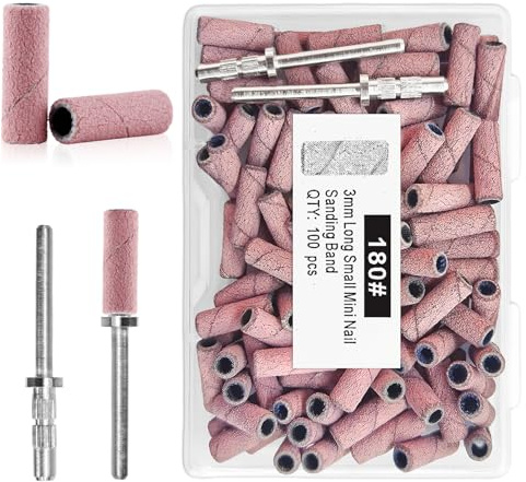 flintronic 100 Piezas Bandas de Lijado de Uñas de Grano 180, Bandas para Lijar Uñas, con 2 Brocas de Mandriles Mejorados de 3/32 Pulgadas, para Gel y Naturales, para Manicura y Pedicura