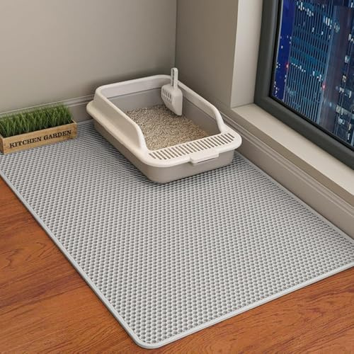 ERHAOG Tapis Litiere Chat -Tapis de LitièRe pour Chat - Eva Tapis ImperméAble à Double Couche Contrôle Litière, Tapis Litiere pour Bac à LitièRe Chat et Toilette (Gris, 120 x 70 cm)