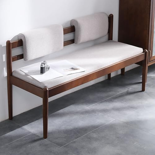 Solid Wood Bench for Entryway, Dining Table Bench with Upholstered Padded Seat, Versatile Furniture with Backrest, Suitable for A Variety of Scenarios(Brown,145cm/57.1in)
