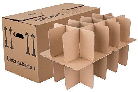 BB-Verpackungen 10x Gläserkartons Umzugskartons 2-wellig 15-30 Fächer (10 Stück) | stabil, stapelbar, bruchsicher & bis 40kg Tragkraft