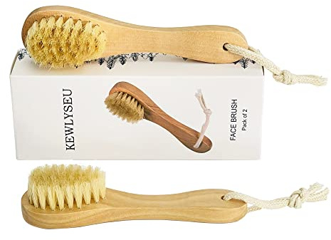 Natural Bristles Wooden Face Cleaning Brush Wood Handle Facial Cleanser Nose Scubber Exfoliating Facial Skin Care Pack of 2