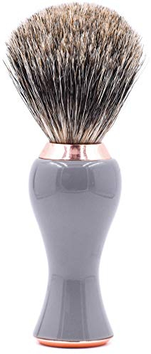Parker Rasierhobel 3-Band Pure Badger Rasierpinsel mit Ständer – Extra dichte Borsten – Deluxe grauer und roségoldener Griff – Rasierpinsel für Herren und Damen