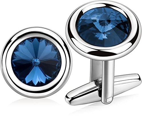 Cufflinks Set for Men and Women Silver with Swarovski Crystal Cuff Links for Formal Business Wedding Shirts in Gift Box (Navy Blue)