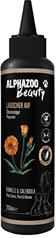 alphazoo Ohrenreiniger Hund Lauscher-Auf 250 ml – Natürliche Ohrentropfen & Ohrenspülung gegen Milben, Hefepilz & Juckreiz – Sanfter Ohrenschmalz Entferner