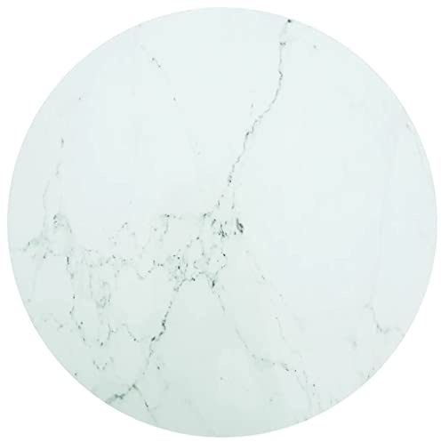 Plateau de table en verre trempé blanc Ø90x1cm motif marbre