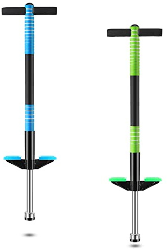 Leitee 2 Pack Pogo Stick for Kids Age 6 and Up, Suitable for 40-80 lbs, Soft Foam Jump Stick, Pogo Stick for Beginners Kids Exercise Body Balance Keep Healthy (Green and Blue)