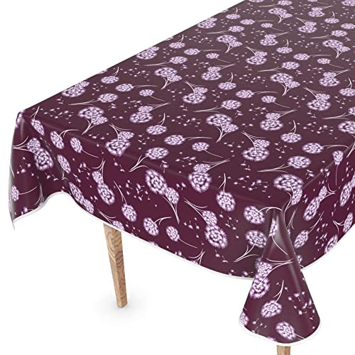 Wachstuchtischdecke Wachstischdecke Tischdecke abwaschbar Gartentischdecke Wachstuch Eckig rund oval 120 x 140cm mit Saum Pusteblume Bordeaux