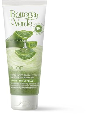 Bottega Verde - Aloe, Scrub Viso, 75 ml, con 20% di Succo di Aloe Bio, Esfoliante Rivitalizzante, per Tutti i Tipi di Pelle