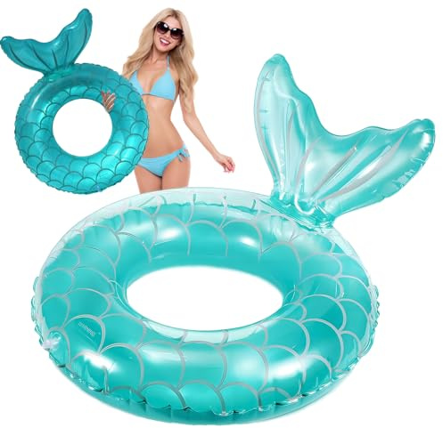 Inflatable Swimming Ring Mermaid Rubber Ring Pool Floats Durable Fishtail Swim Tube Toys for Adults Kids Beach Party Summer Water Sports Decoration