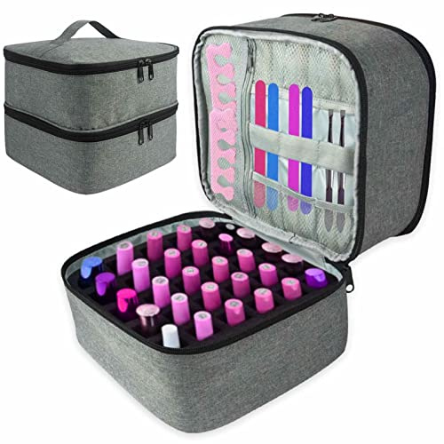 Large Zippered Nail Polish Organizer - Double Layer Nail Varnish Storage | Nail Polish Carrying Case with Manicure Tools Storage Sections (Bag Only), Portable Gel Nail Supplies Organizer Bags