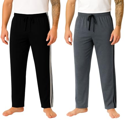 Bahob® Mens Long Lounge Wear Pants Nightwear 2 Pack Pyjama Bottoms Sleepwear Elasticated Waist Striped Jogging Casual Gym Lightweight Loungewear Mens Lounge Pants Sizes S-3XL (Black X Grey, 3XL)