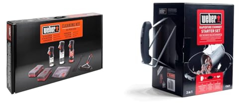 Weber Kit di Pulizia per Barbecue Q e Pulse | Serie Q BBQ | Serie Pulse BBQ & 17631 - Kit Ciminiera di Accensione + 2 Kg di Bricchetti + 3 Cubetti Accensione