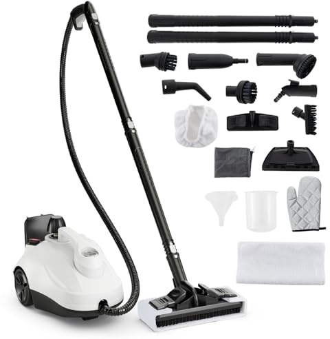 TANGZON 2000W Steam Cleaner, 5 Bar Handheld Steam Mop with 1.8L Tank & 15 Accessories, Multipurpose Household Steamer Cleaning Machine for Carpet Floor Window Sofa Upholstery Car (White)