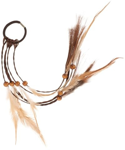 EXQUIMEUBLE Élastique à Plumes Bohème Tressé Main Couleur Marron Taille Moyenne Accessoire De Coiffure Pour Festival Et Carnaval Femmes Et Filles