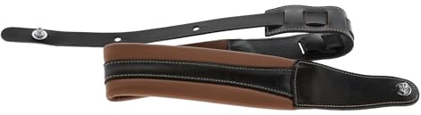 GEWA Cintura per chitarra serie Prestige, vera pelle, larghezza 85 mm, lunghezza 103-139 cm, chiusure di sicurezza - cromo, marrone/nero - marrone/nero, fatte a mano in Europa