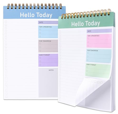 2 Pcs Blocco Note, To Do List, Agenda Giornaliera A5 con Lista di Controllo, 16,5x24,7 cm, Taccuino a Spirale per Scuola, Casa, Ufficio, 52 Pagine Ciascuno