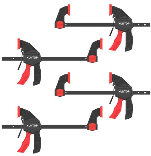 XUNTOP Einhandzwingen Set Schraubzwingen F Klemmen Holzwerkzeugklemmen 4 Stück für Holzarbeiten, handgefertigtes Handwerk, Heimwerken