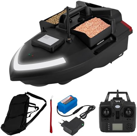 Zoobotanica Barco de cebo de 500 m, barco de cebo RC con 3 cajas de cebo, carga de 2 kg, barco de alimentación con mando a distancia con posición GPS, barco de cebo de pesca con reflector, batería de
