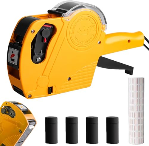 Juego de etiquetadores de precios, pistola de etiquetas de precio con 10000 etiquetas adhesivas y 4 tintas extra, fabricante de etiquetas de 8 dígitos, resistente y duradero, para minoristas, tiendas