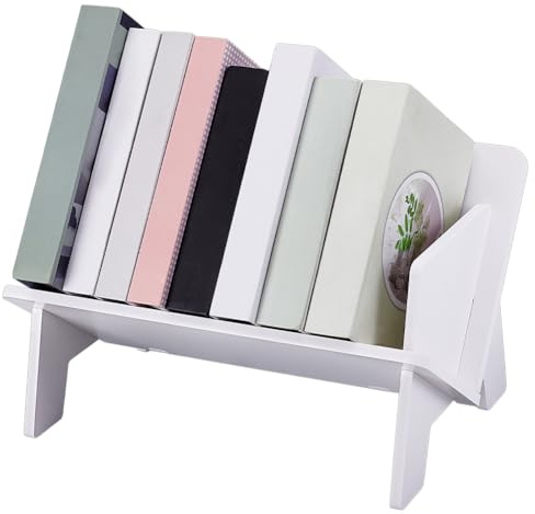WADORN Organisateur de Bureau pour Petite Bibliothèque Mini Étagère de Rangement Blanche de Table Bibliothèque Inclinable Multifonctionnelle pour Livres Magazines Présentoir Étagère à CD Portable