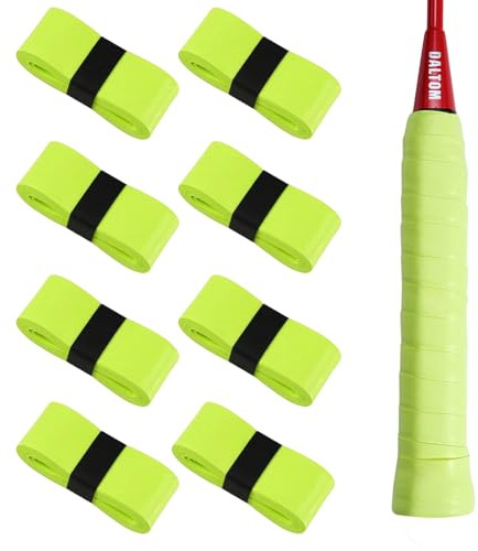 8 stycken greppband tennisracket – greppband halkskydd övergrepp med mjuk yta, hög självhäftande styrka och stark svettabsorption, perfekt för tennis, badminton- och squashklubbor (gul)