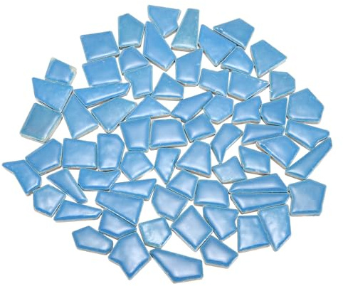 QUARKZMAN Azulejos de Mosaico Cerámico Autoadhesivos 500 G para Manualidades Piedras de Mosaico de 13-20 Mm para Diy Posavasos Decoración Del Hogar Espejos de Baño Azul Cielo