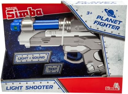 Simba 108046571 – Planet Fighter Light Shooter, 2 assortis, un seul article est livré, lumière et son, fonction de changement de couleur, 22 cm, imite les bruits de tir, pistolet de jeu, à partir de 3