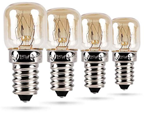 HEITECH Backofenlampe 4er Pack 15W E14 - Backofen Glühbirne hitzebeständig bis 300 Grad für Backofen, Grillöfen, Mikrowelle - Backofen Lampe mit T22 Kapsel & 2600K